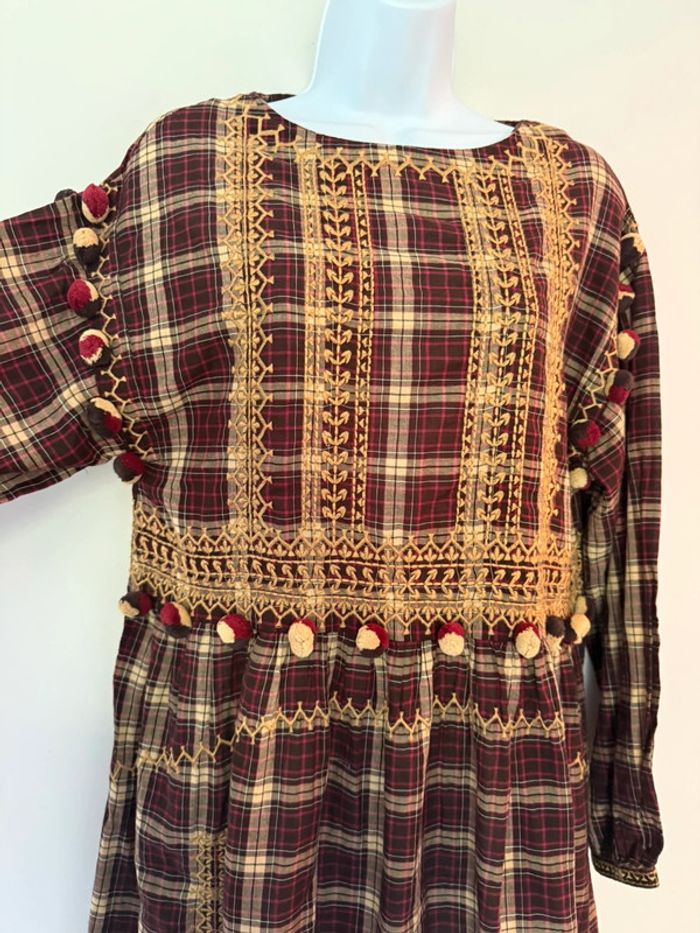 Robe rouge à carreaux et pompons Zara - photo numéro 3