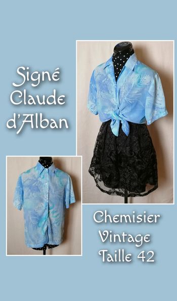 Top / blouse / chemisier transparent bleu ciel Vintage Taille 42 Signé Claude d'Alban