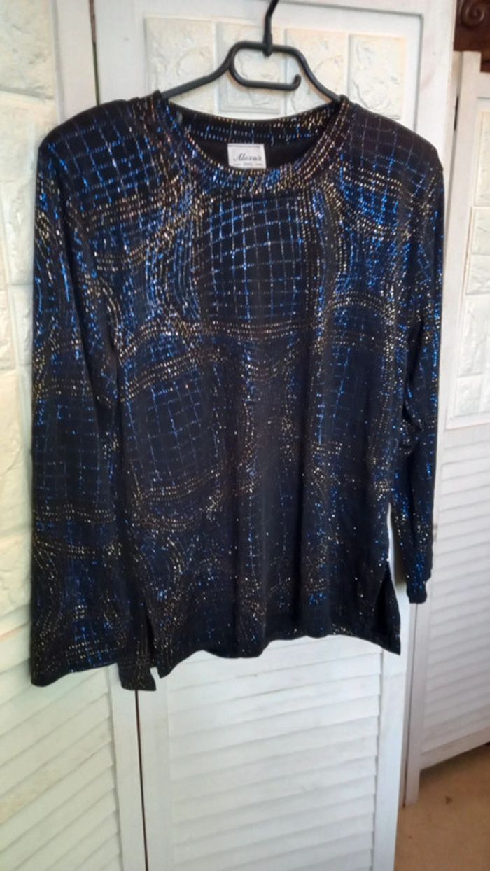 Haut manches longues - bleus brillants et dorés- Taille : 2 Alexa's