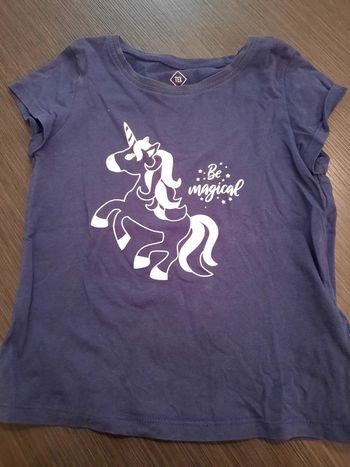 T shirt bleu marine licorne rose - TEX  4-5 ans