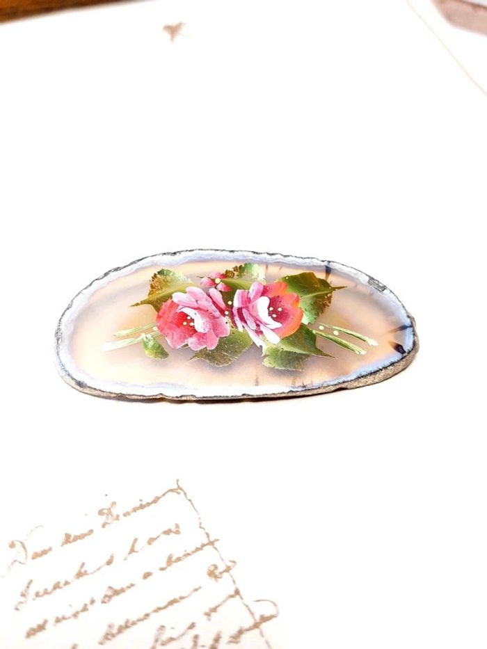 Magnifique broche vintage peinture floral - photo numéro 2