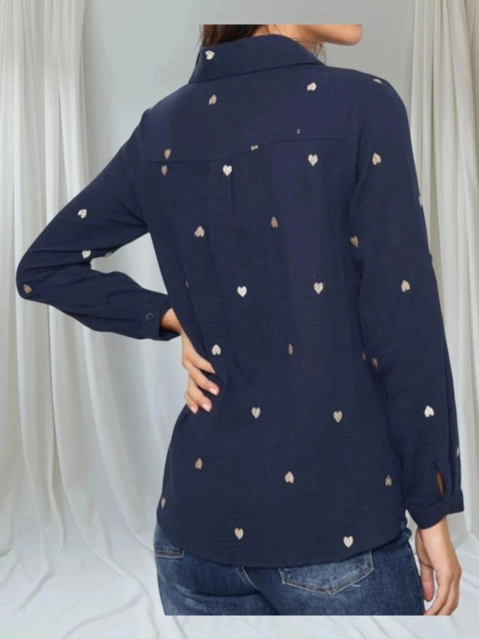 Chemise gaze de coton marine et cœur or T36/38 - photo numéro 3
