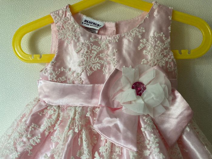 robe cérémonie rose avec tulle brodé et noeuds bébé 18 mois - photo numéro 2