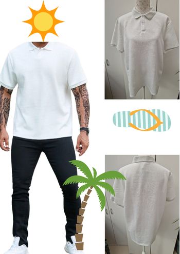 Polo T-Shirt Blanc A Reliefs Gaufré