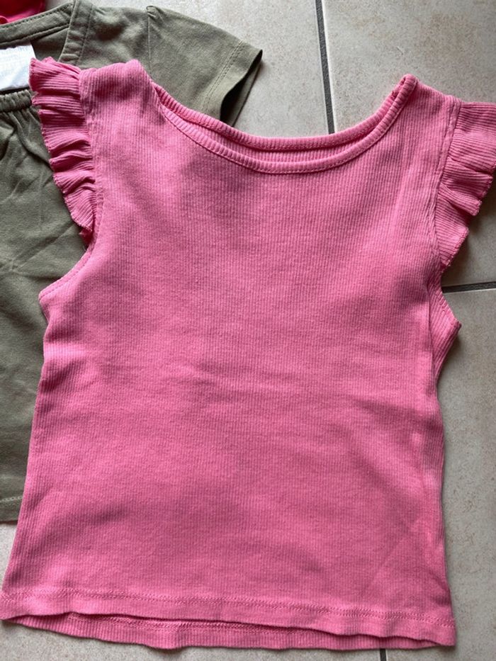 Lot de 3 t-shirt fille Zara 86 / 92 cm rose kaki - photo numéro 6