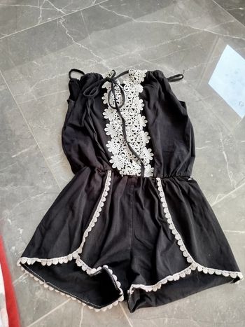 Combi short  noire fille bretelles réglables crochet dentelle 14 ans