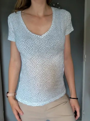 Tee Shirt Blanc pois Noir Xs