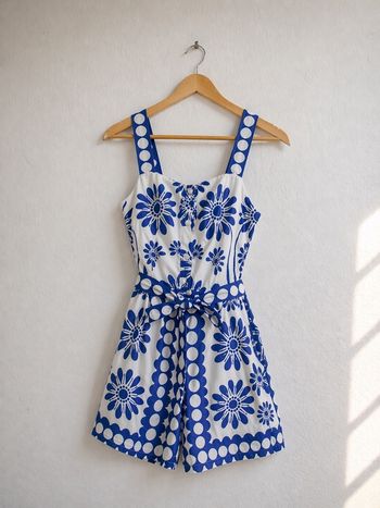 Combishort XL neuf bleu blanc fleuri bohème chic été ceinturé tendance