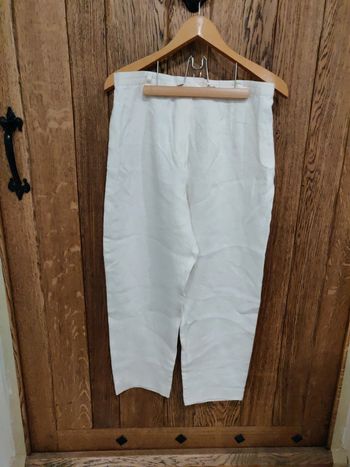 Pantalon léger 100 % lin jambes larges crème taille 42