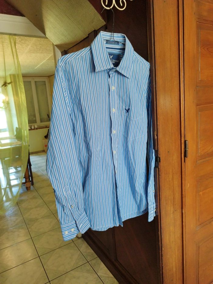 Chemise bleu rayures American Eagle S/36 vintage - photo numéro 3