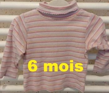 Sous  pull  rayé rose  parme jaune blanc  Taille 6  mois