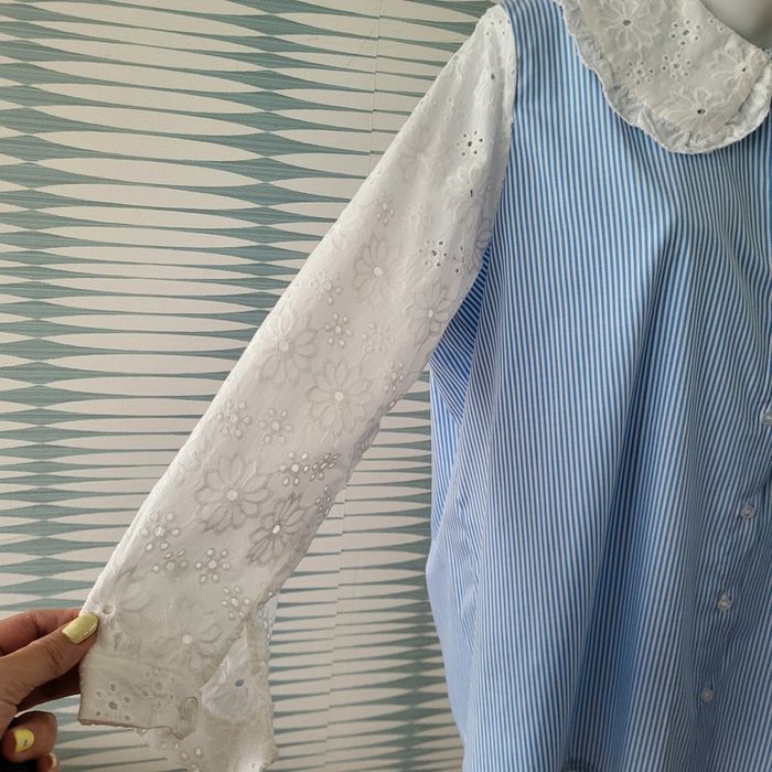 Chemise rayée à col et manches en dentelle neuve avec étiquette TU (44/50) Pépouz' by Loicïa Curve - photo numéro 4