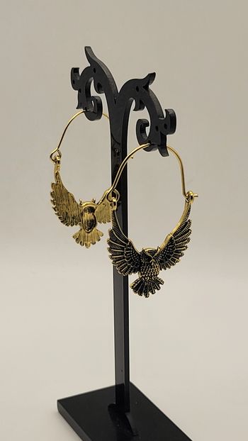 BOUCLES D'OREILLES STYLE CREOLES HIBOU ! NEUF