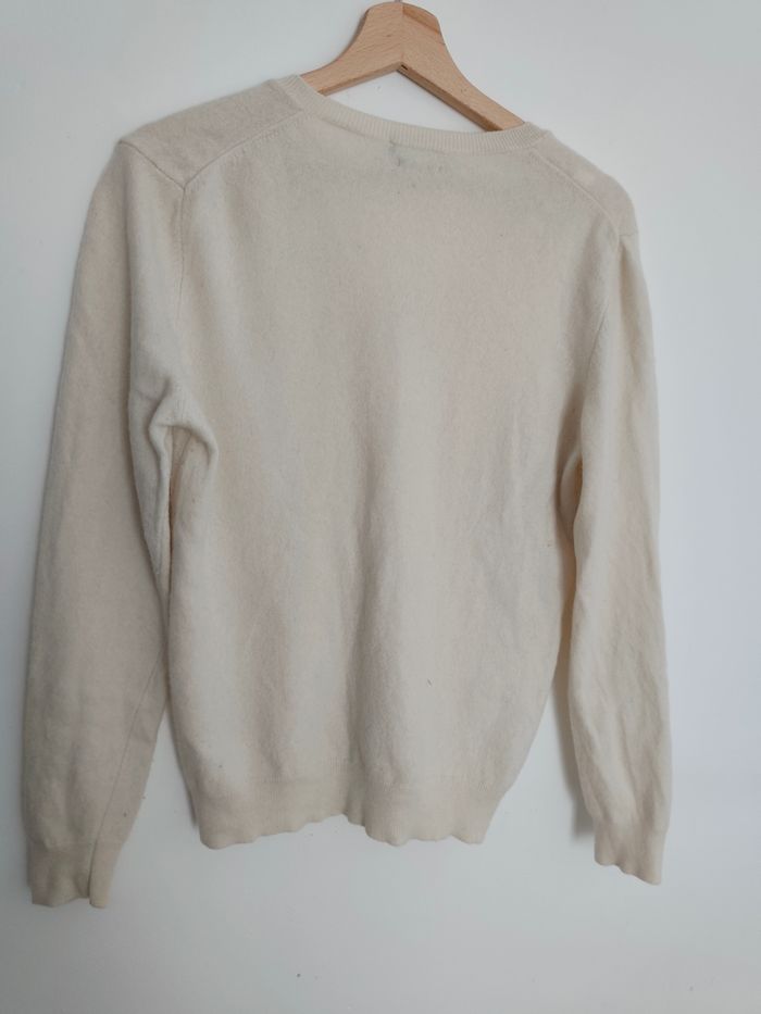 Pull en laine Benetton pull col V crème - photo numéro 3