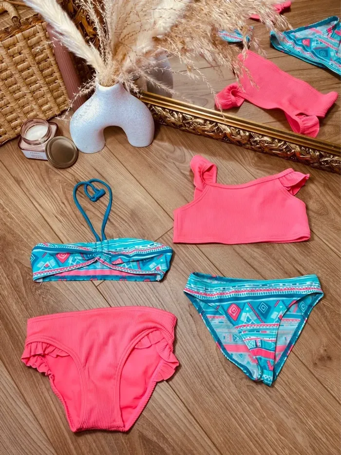 Taille 5 ans lot de 2 maillots de bain 2p fille décathlon primark rose fluo et bleu turquoise 🩷 - photo numéro 5