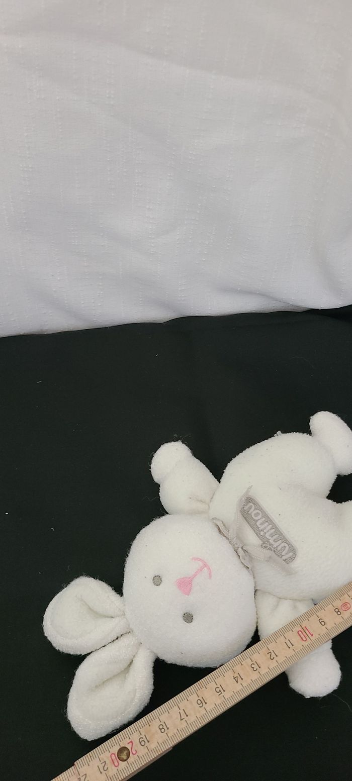 DOUDOU PELUCHE JEMINI LUMINOU LAPIN BLANC COEUR ROSE grelot - photo numéro 4