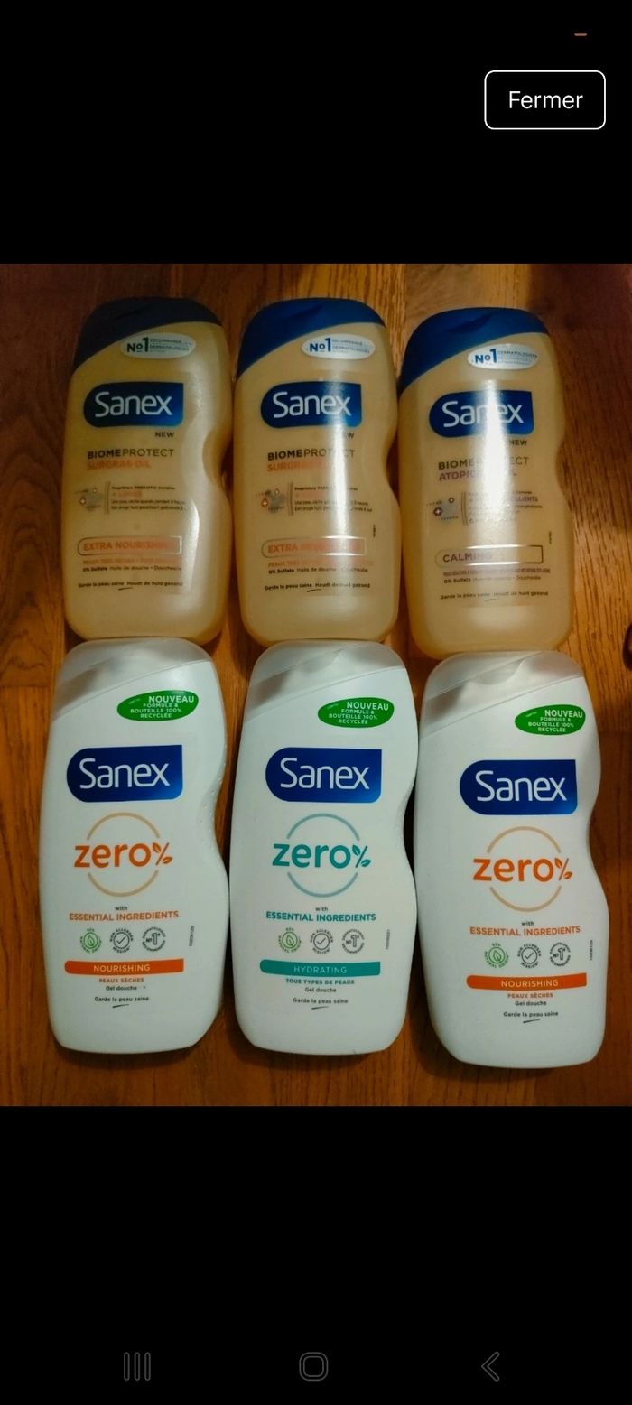 Gel douche sanex 2€50 l'unité