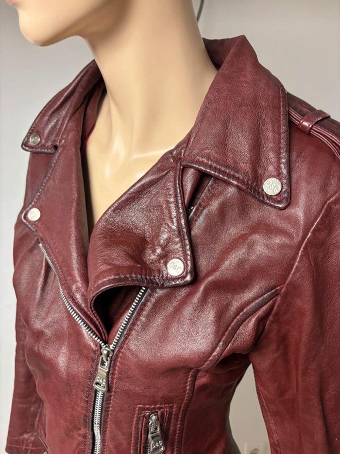 Perfecto en cuir véritable bordeaux femme - photo numéro 4