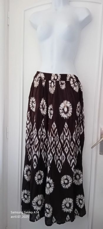 Jupe longue légère y2k plissée motif ethnique marron femme 42