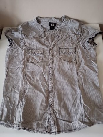 Chemisier  H &M. Manches courtes,coton rayé marine/blanc/argenté..12/16 ans,T32/36.Parfait état.