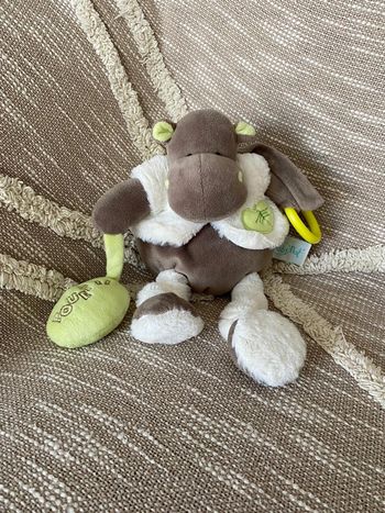 Peluche Doudou 25cm babynat hippopotame vert marron gris blanc parfait état