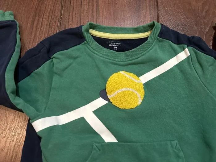 sweat pull garcon en coton marine et vert motif tennis kiabi 3 ans - photo numéro 2