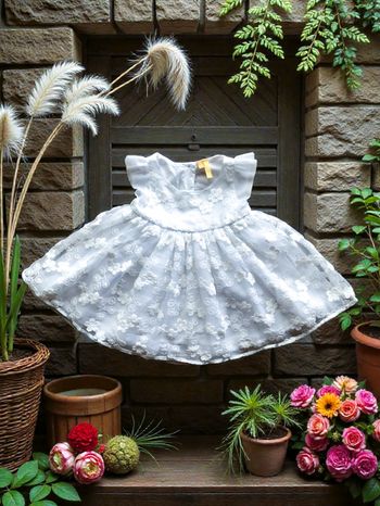 ORCHESTRA - ROBE CÉRÉMONIE BÉBÉ FILLE DÉTAIL FLEURS RELIEFS BRODÉES SUR TULLE 6M