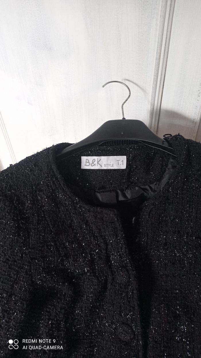 Manteau caban col rond noir et fils argent taille S bon état - photo numéro 4
