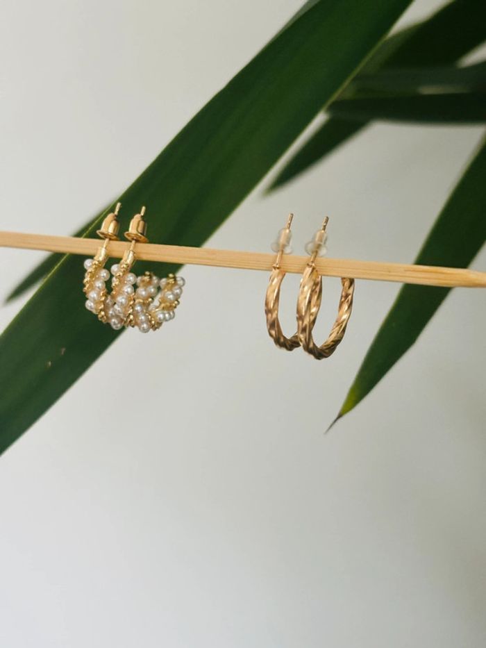 Lot boucle d’oreilles créole petite doré perlé torsadé bijoux femme