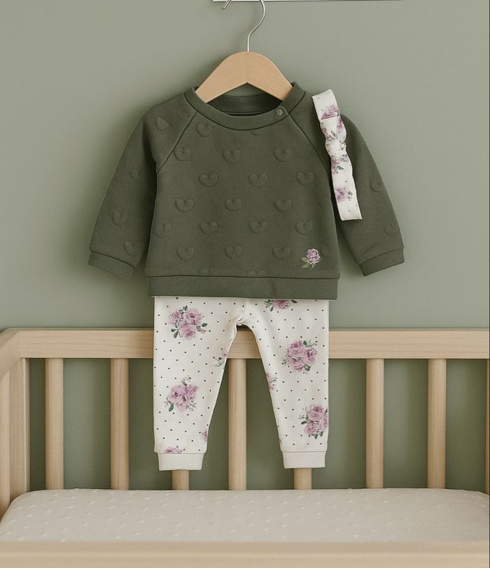 Ensemble C&A pantalon floral/ pull/ bandeau  taille 6 mois  Très bon état