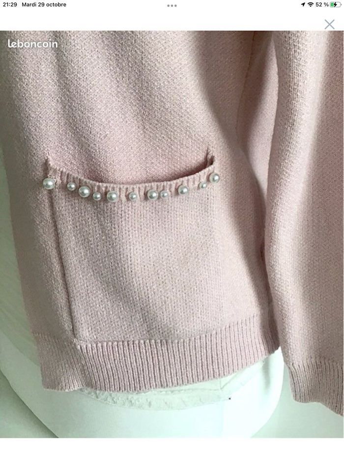 Gilet cardigan rose perles et noeuds T 38/40 - photo numéro 2