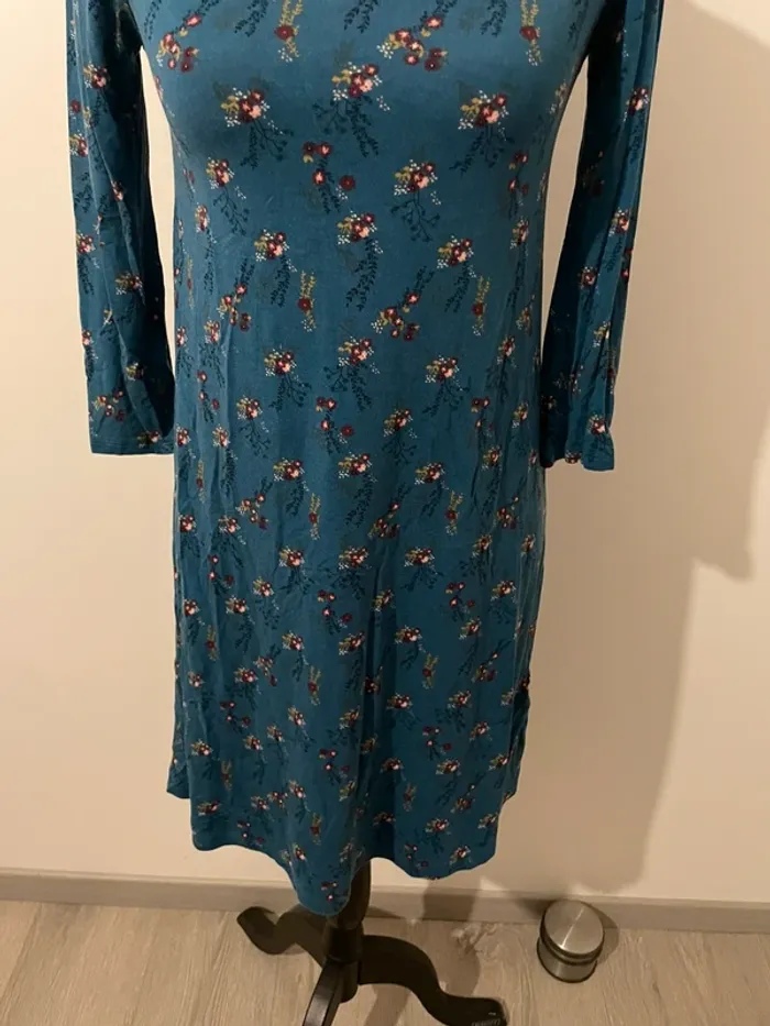 Robe manches 3/4 La Halle taille XS bleu canard à fleurs - photo numéro 3