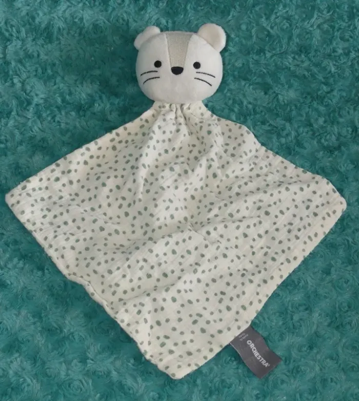 Doudou plat chat/tigre blanc vert Orchestra 🐱tbe