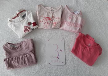 Lot de 5 hauts à manches longues 3 mois fille