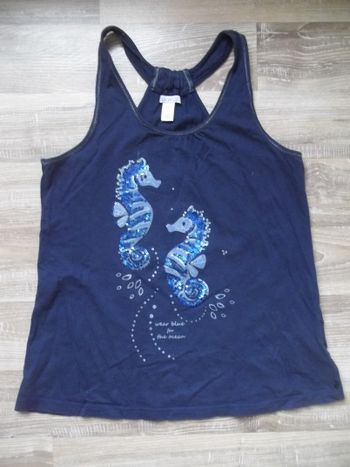 Débardeur bleu marine sequins hippocampes Okaïdi (2) 12 ans/152 cm