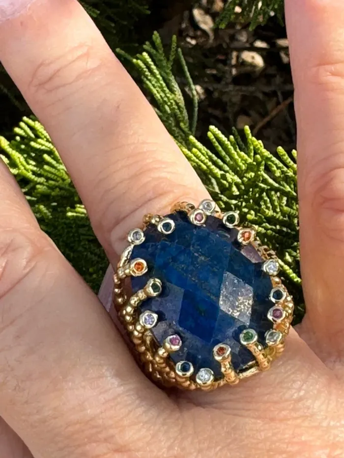 Grosse habaha Paris acier inoxydable or tige cristaux couleurs et pierre véritable lapi lazuli - photo numéro 8