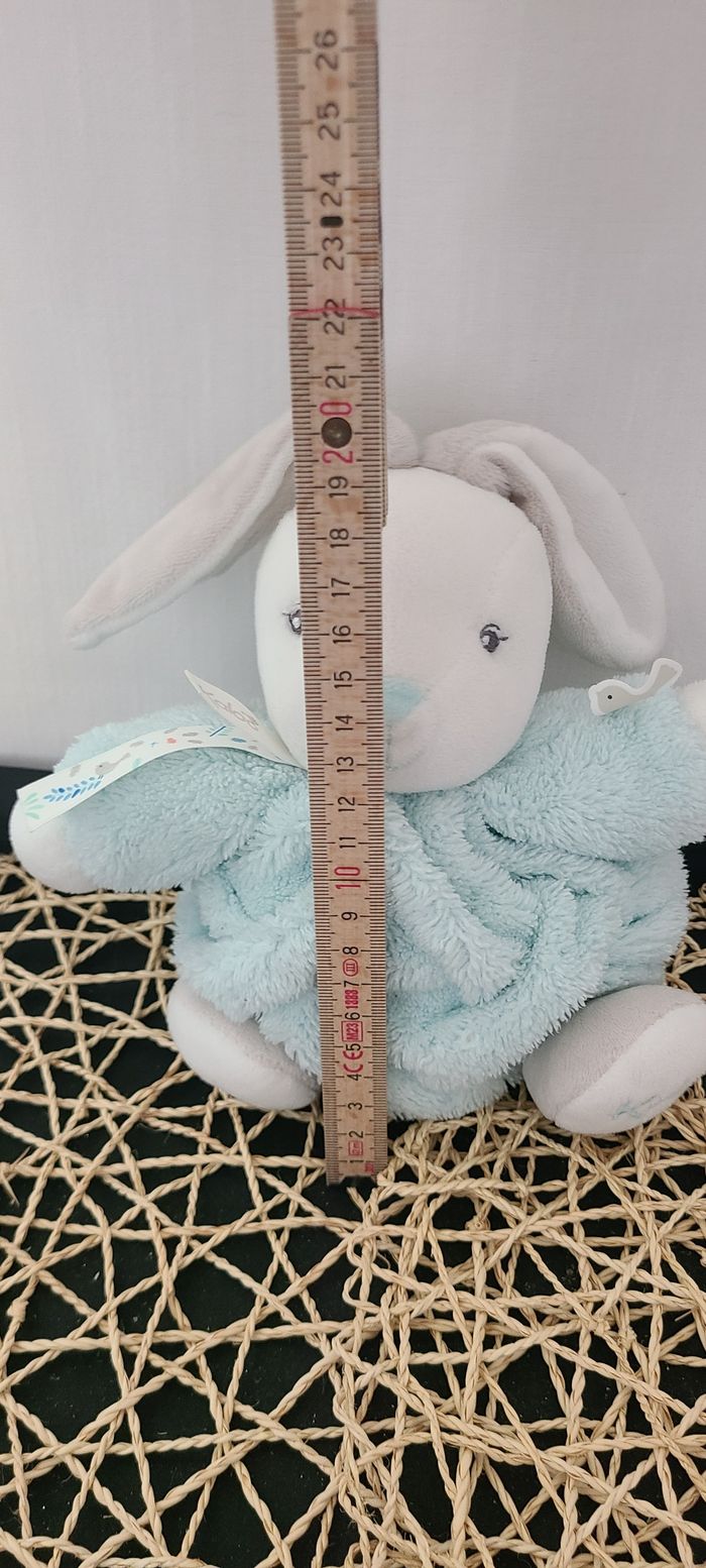 Doudou lapin boule bleu blanc gris oiseau Kaloo - photo numéro 2