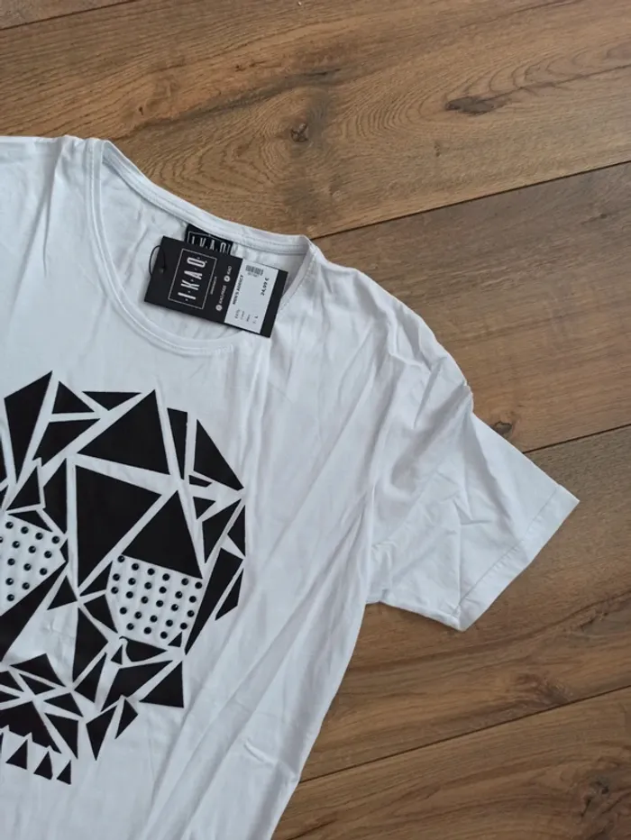 Tee shirt blanc tête de mort homme manches courtes L - photo numéro 2