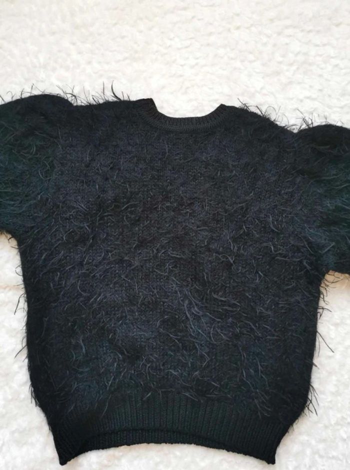 Authentique pull vintage année 80 noir angora broderie perles épaules bouffantes 38 M - photo numéro 10