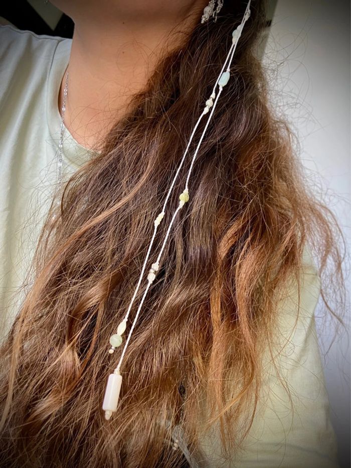 Bijou de cheveux - ateba - macramé pierre Amazonite et Jaspe - photo numéro 4
