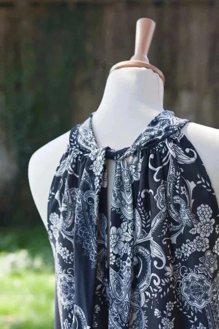 Robe fluide style etnique taille unique arabesque bleu gris - photo numéro 3
