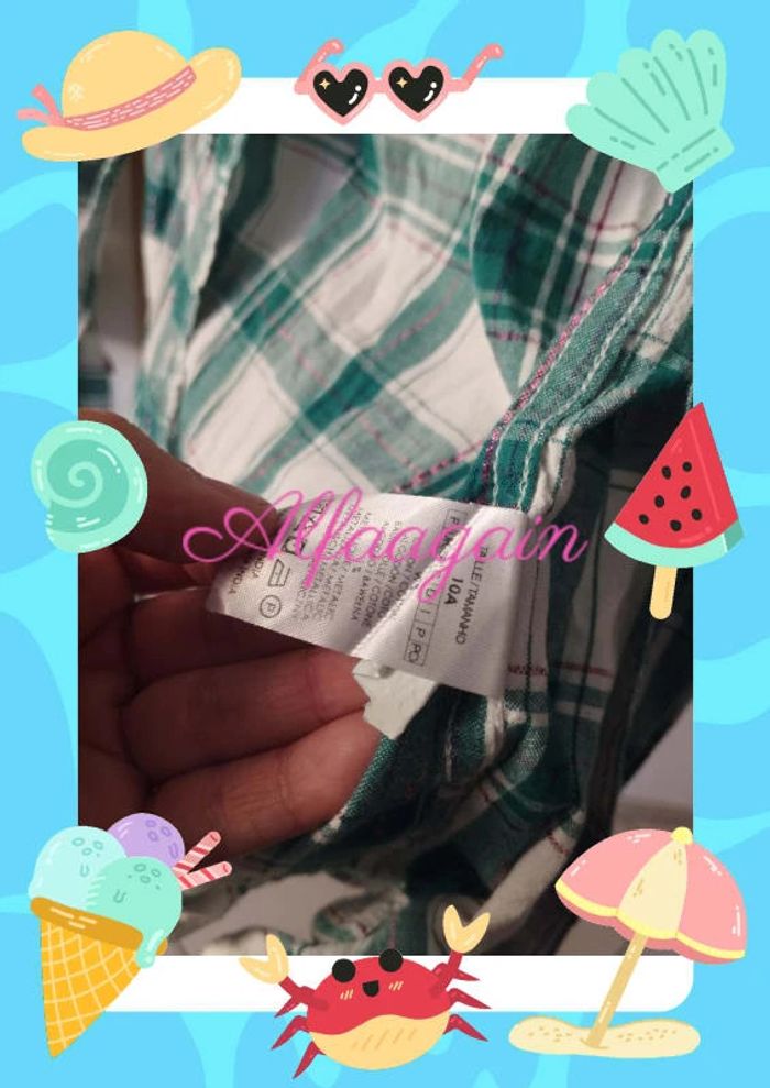 Chemise quadrillée verte/blanche 10ans punkids - photo numéro 3