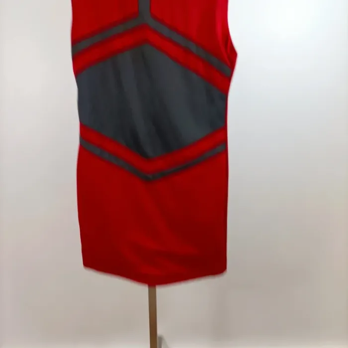 Robe courte sans manches rouge noire L graphique stretch col rond zip dos cintrée Ethina A1357 - photo numéro 2