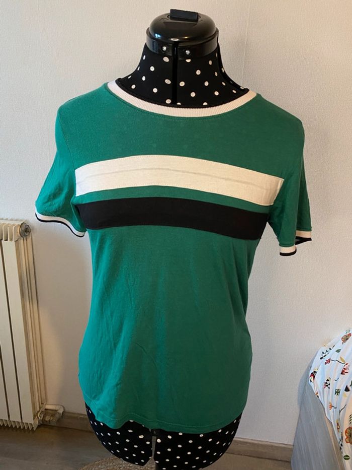 T-shirt à rayures vert et blanc Jennyfer taille S