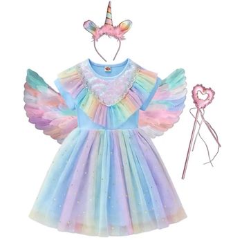 Déguisement robe princesse licorne + aile + serre tête + baguette Taille 3-4ans