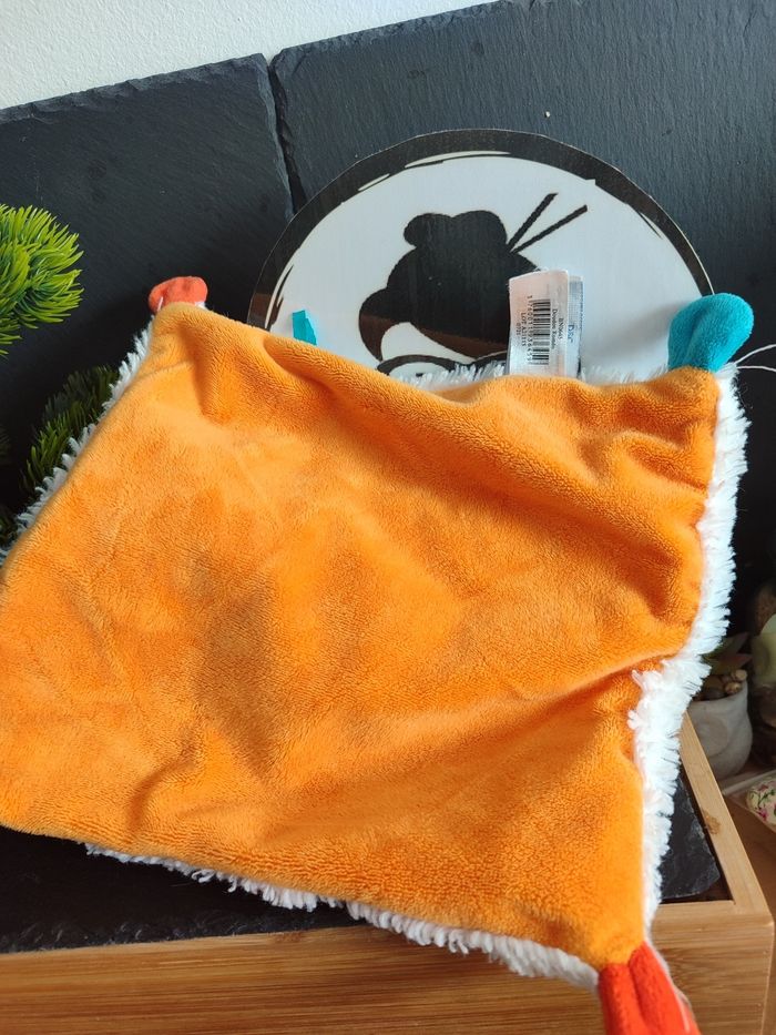 doudou plat renard Roméo baby nat' blanc orange bleu oiseau bn0645 Fourrure 3434 - photo numéro 2