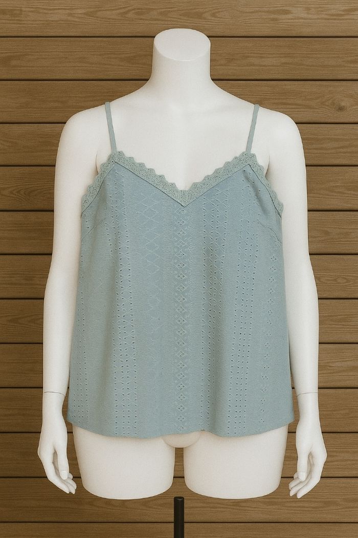 Top à fines bretelles à broderie anglaise – Vert – Shein 44