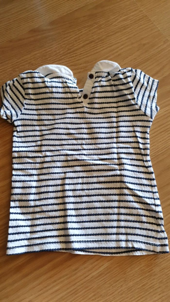 tee shirt okaidi col Claudine rayure bleu - photo numéro 5