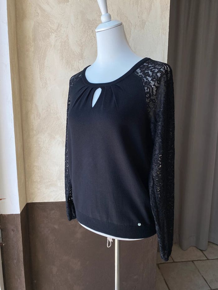 Joli Pull noir manches dentelle Promod M - photo numéro 3