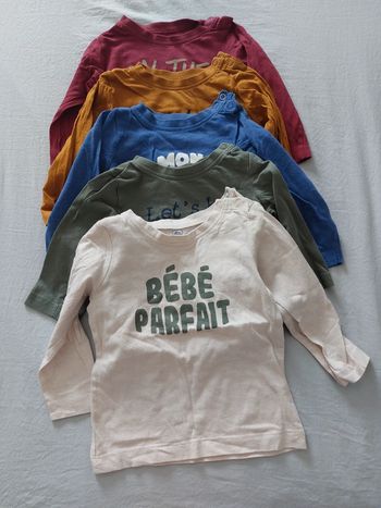 Lot 5 t-shirt manches longues Mots d'enfants 18 mois